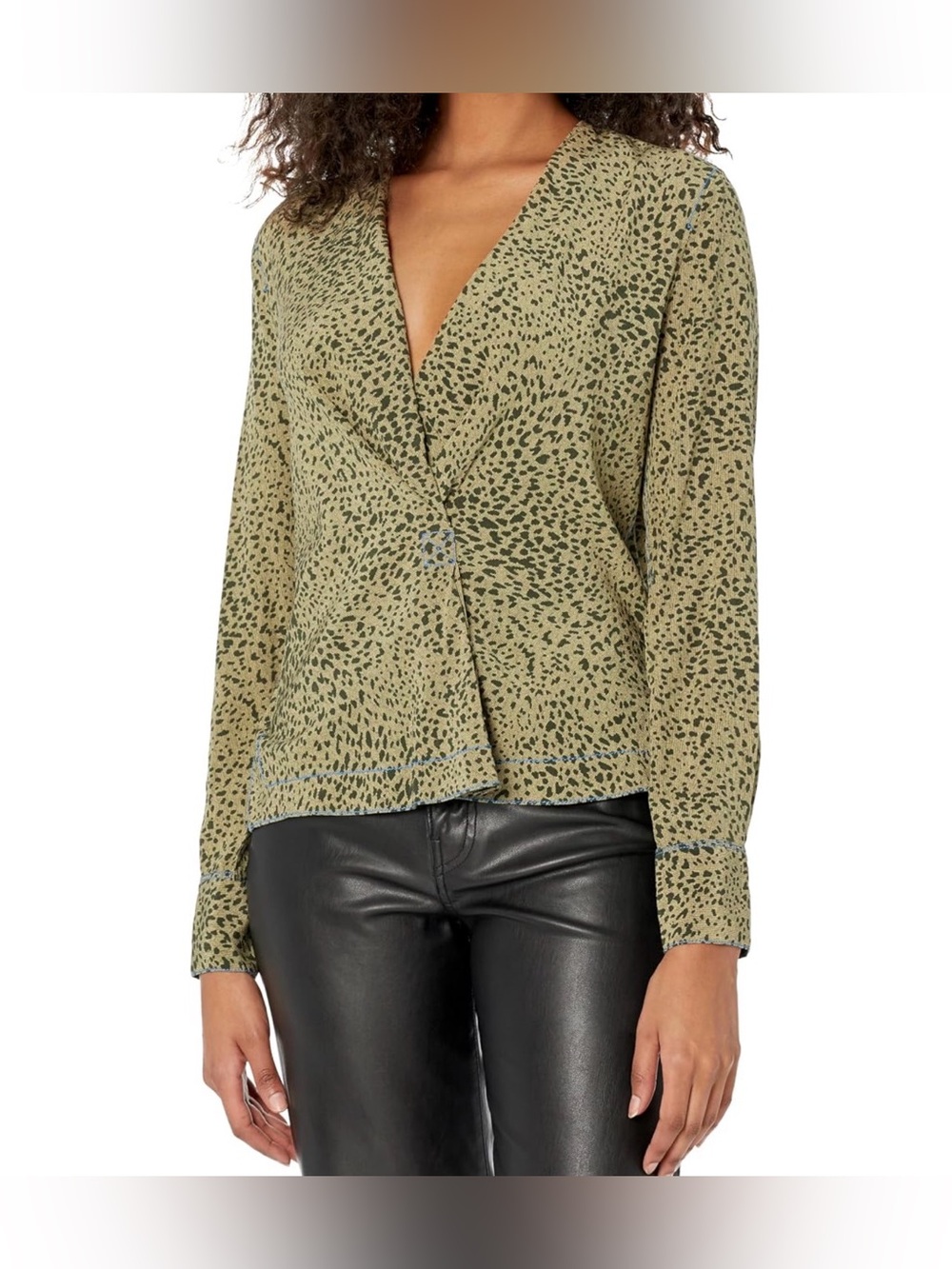 NWOT- Rag & Bone ‘Shields’ Olive Silk  Cheetah Top w/Contrast Stitching